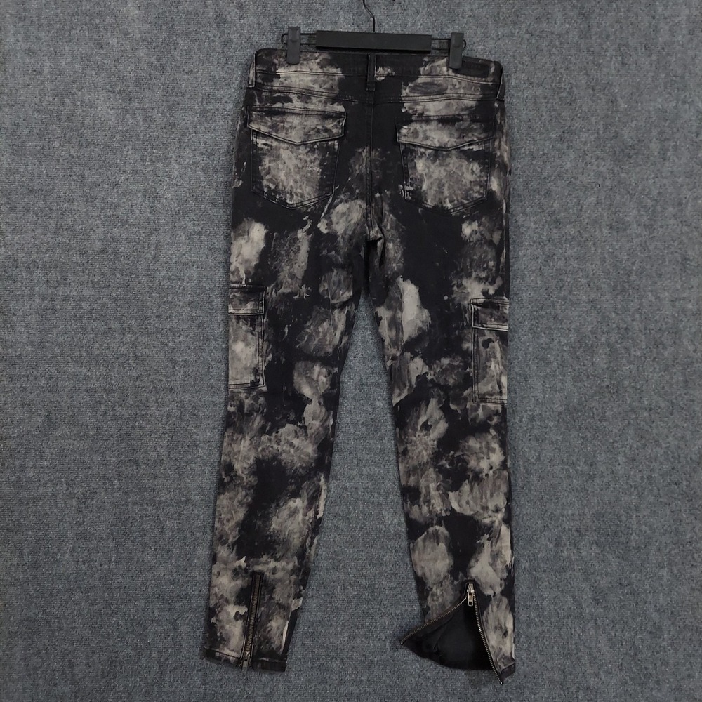 GUESS Pants Mens Fits 30x29 Black Ink Blot Cargo Slim Skinny Ankle Zip - Picture 2 of 11